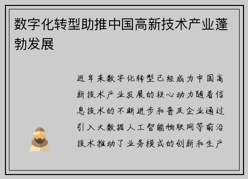 数字化转型助推中国高新技术产业蓬勃发展